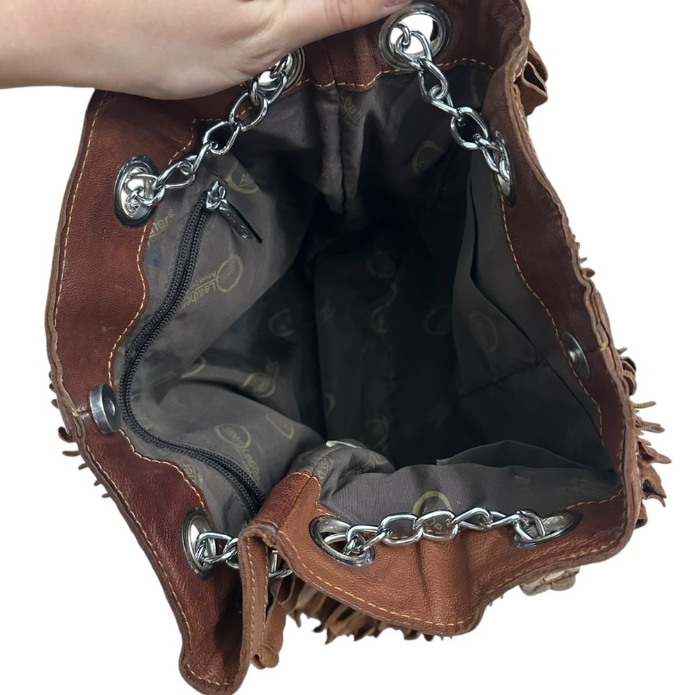 AmeriLeather Shoulder Bag Purse Brown Leather Fringe 3D Boho Funky Casual - Picture 7 of 8